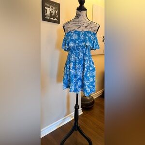 Blue & White Floral Off-Shoulder Dress